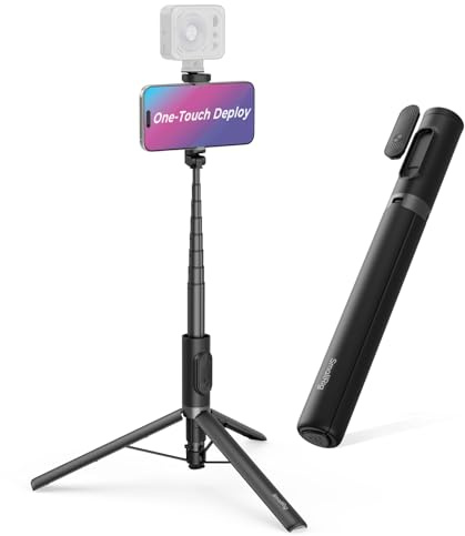 SmallRig ST30 One-Touch Deploy Selfie Stick Tripod, 57.9 Automatic Tripod Stand with Remote and Cold Shoe Mount, for iPhone, for Android, Video Recording, Travel, Vlogging, Black 5291