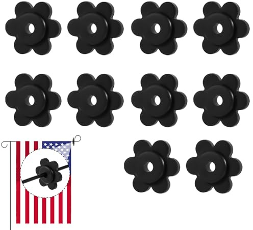 BOXOB 10 Uds Forma de Flor Tapones para Bandera de Jardin, Goma Anillos Asta Bandera Jardín Soporte Resistente al Viento para Uso en Interiores y Exteriores (Negro)
