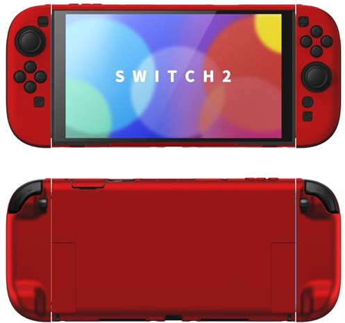 PlayVital Coque pour Switch 2 Manette Accessoires,Étui Housse de Protection Rigide pour Switch 2 Grip avec Support & Capuchon Joystick,Dockable Case Cover-Rouge Écarlate
