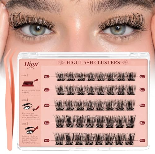 Higu clace Ciglia autoadesive, set di 40 ciglia preincollate, mix 10-16 mm, pinzette per ciglia, senza colla e rimozione, per fai da te (natura set)
