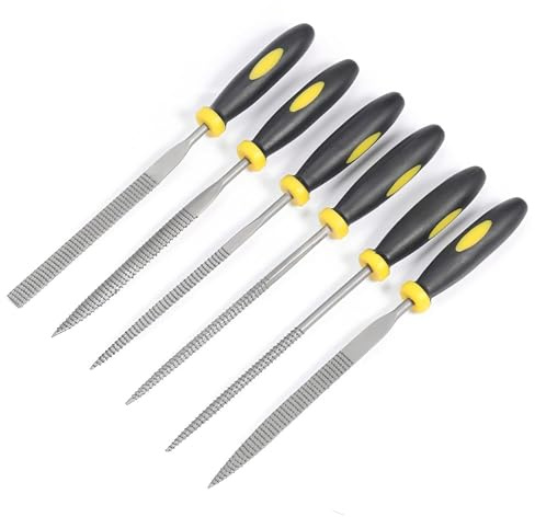 6 Pieces Carbon Steel Needle File Set, Wood Rasp File Set Mini Metal Files Includes Including Flat Pointed Half-Round Square Round Triangle Suitable for Precision Crafts Metal Wood Glass Working