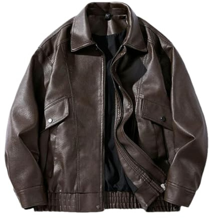 GaoLeAve Bomber da uomo in pelle antivento giacche in pelle da uomo, slim fit, tempo libero, cappotto in pelle PU, cappotti classici da uomo, marrone, M