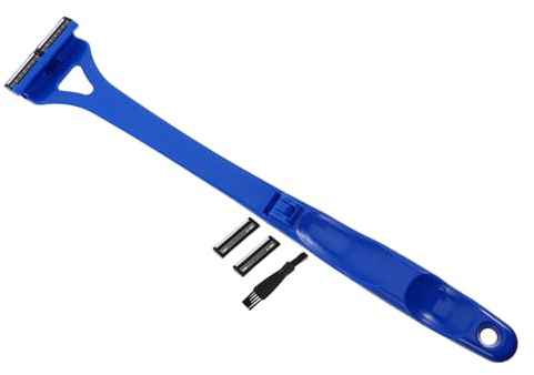 IWOWHERO Rasoio per Schiena Uomo Manuale con Manico Antiscivolo Lama Sicura Sostituibile Strati Rasoio Portatile per Rasatura Corpo Bagnata e Asciutta Blu Lame di Ricambio