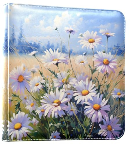 Reiacy Grande album fotografico autoadesivo, con margherite e fiori, libro dei ricordi in pelle, ricaricabile, con 20 fogli per foto da 15 x 10 cm, 17 x 12 cm, per viaggi e famiglia
