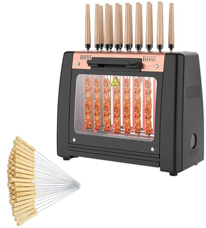 Grill Kebab Elettrico con Girarrosto Verticale, Spiedi Rotanti Automatici a 360°, Struttura in Acciaio Inox, 32 Spiedi
