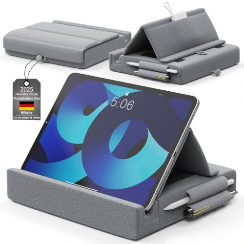 Mihoho bricka kuddhållare, mjuk kudde med ficka, stödkudde med förvaring, vikbar iPad-hållare, lämplig för ben, säng, soffa och skrivbord (grå)