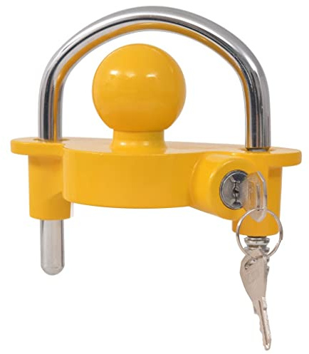 GeenYuu Lucchetto per rimorchio in acciaio e lega di alluminio giallo con 2 chiavi, antifurto per rimorchio, roulotte, auto, timone, protezione frizione, serratura a innesto