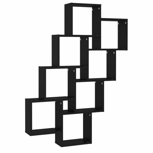 mtlskopl Étagère Murale Cube Bibliothèque Suspendue en Bois d'Ingénierie, Meuble de Rangement avec Compartiments Ouverts pour Salon, Bureau et Entrée, 90x15x119 cm, Noir