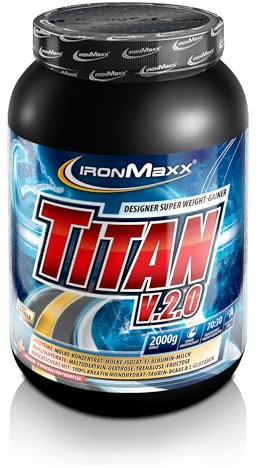 IronMaxx Titan V.2.0 Weight Gainer - Vanille 2 kg | Hochkalorischer Weight Gainer für schnellen Masseaufbau | Hoher Proteinanteil | Mit Creatin Monohydrat, Taurin und BCAAs