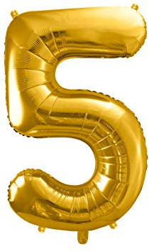 PartyDeco FB1M-5-019 Ballon gonflable en forme de chiffre 5 Doré 86 cm