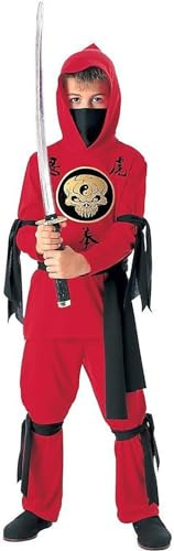 Tante Tina Déguisement Ninja pour Enfants - Noir/Rouge - Taille M (128; 5-7 Ans)