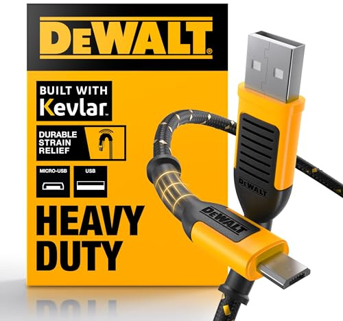 DEWALT Heavy Duty USB to Micro-USB Cable, Jobsite Micro USB Connector Cable, High Speed Charging Cord for Compatible Android Phones, Cameras, Legacy Devices, 6 ft (Black)
