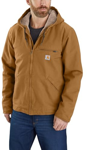 Carhartt Men's Relaxed Fit Washed Duck Sherpa-Lined Jacket, Brown, 3X-Large