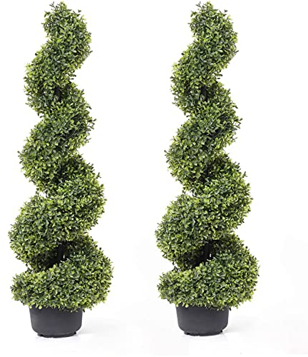 momoplant Künstliche Buchsbaum Spirale Topiary Trees, Realistische Pflanze Gefälschte Sträucher für den Außenbereich Home Office Lobby Garten Dekor, 90cm/3Ft (Set von 2)