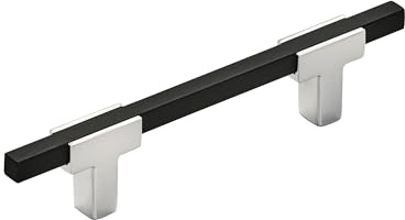 Amerock | Cabinet Pull | Polished Chrome/Brushed Matte Black | 3-3/4 inch (96 mm) Center to Center | Urbanite | 1 Pack | Drawer Pull | Drawer Handle | Cabinet Hardware