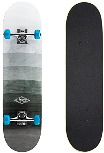 Osprey | Complete Skateboard, 31 x 8 Double Kick Skateboard for Kids and Adults, Concave Deck, Includes Grip Tape, Deck and Wheels, Wood Fade, Multiple Designs