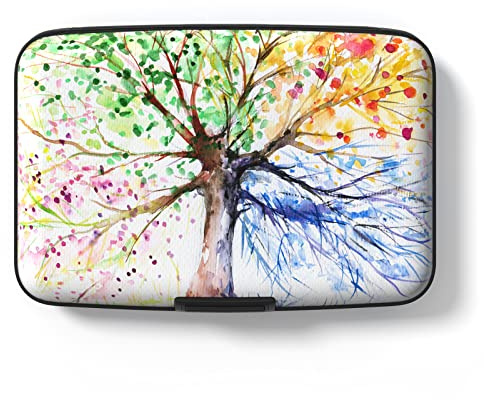 Hsxnam Credit Card Holder Wallet, RFID Blocking Credit Card Case Aluminum Metal Cute Business Card Holder Pocket ID Case for Women Men, Tree of Life