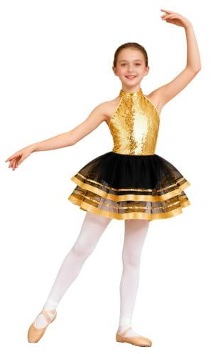 Mufeng Robe Tutu Danse Classique Fille Paillette Robe Ballet Justaucorps Gymnastique Enfant Tenue Patinage Danse Moderne Jazz Spectacle