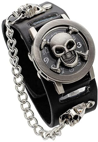 Reloj de pulsera para hombre y mujer, diseño de calavera punk, con cadena y calavera