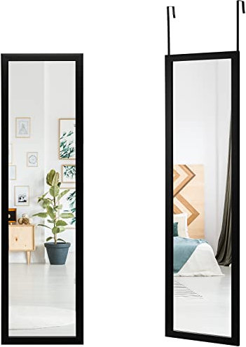 COSTWAY Specchio da Parete Lungo, Specchio Rettangolare a Figura Intera Sopra la Porta con Ganci per la Porta, Ideale per Camera da Letto Soggiorno Ingresso, 33x119 cm (Nero)