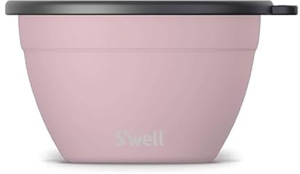 S'well Stainless Steel Salad Bowl Kit 64oz, Pink Topaz, Comes with 2oz Mini Canister and Removable Tray for Organization, Leakproof, Easy to Clean, Dishwasher Safe