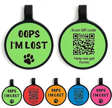 QR Code ID Tags for Dogs & Cats - Silent Silicone Dog & Cat ID Tag - Scan QR, Receive Instant Pet Location Alert via Email (Green, Round)