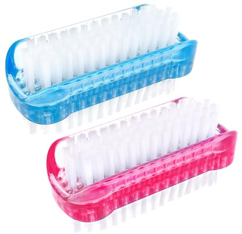 Prasacco 2 stycken nagelborstar, plast handborste, nagelskrubborste rengöringsborste nagelborste handtvättborste nagelborste för rengöring nagelrengöring under naglar (röd, blå)