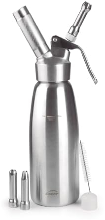 Lacor - 68301 - Siphon, Siphon Epicurien, Robuste et Durable, Acier Inoxydable 18/10, Mousses Chaudes et Froides, 3 Buses Inox, N2O, Brosse, Lavable au Lave-vaisselle, Capacité: 1 L
