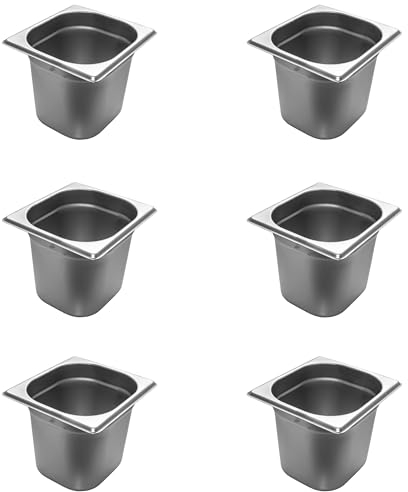 AcMax Gastronorm Lot de 6 récipients gastronormes GN 1/6 en acier inoxydable 2,4 l Profondeur 150 mm