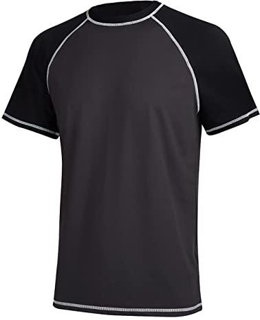 YuKaiChen Men's UPF 50+ Rash Guards Short Sleeve Swim Shirts Quick Drying Sun Protection Rash Vest Charcoal Grey 6XL