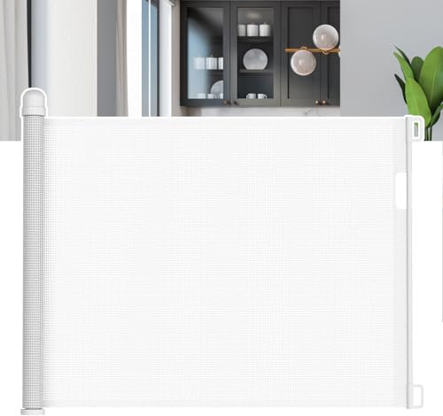 FIVMEN Treppenschutzrollo Türschutzgitter 150cm Treppenschutzgitter ausziehbar Tür- & Treppengitter mit Auto-Close Kinderschutzgitter PVC Türgitter Baby Schutzgitter, Weiß