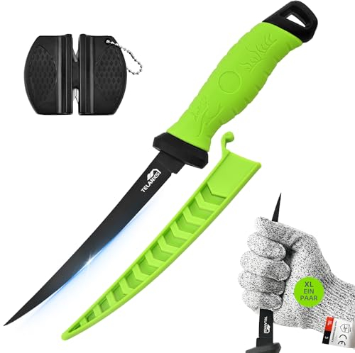 TELANKS Filetiermesser Fisch Scharfe 7 Edelstahlklinge, Angelmesser von Fisch und Fleisch, Angelzubehör