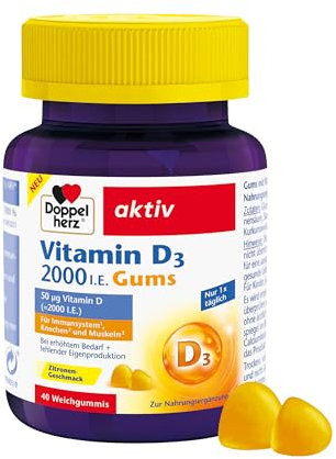 Doppelherz Vitamin D3 - Vitamin D trägt zur normalen Funktion des Immunsystems bei - 40 leckere Gums mit Zitronen-Geschmack