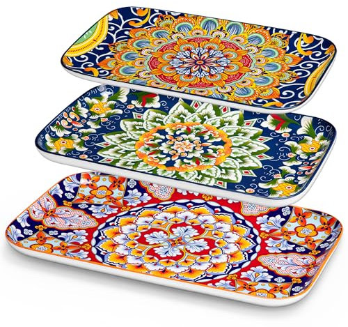 vancasso SIMI Serving Platter, 16/14/12 in Large Porcelain Serving Dishes, 3-Piece Rectangle Serving Plates, Easy-Clean Sushi Platters for Party, Dishwasher and Microwave Safe 02