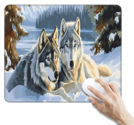 Winter Mouse Mat Small Gaming Mouse Pad 14.1 x 11.8 Inch, Waterproof Small Mouse Mat Mousepad with Non-Slip Rubber Base, Gaming Desk Mat for Office Accessories, Home Decor, Gifts (360x300x3 mm, Wolf)