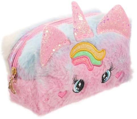 Bolsa de Maquillaje Unicornio Rosa de Felpa para Chica Adolescente