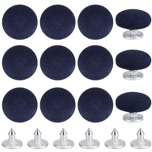 BENECREAT 12 Pcs 14mm Baseball Cap Button, Top Replacement Hats Button Marine Blue Cloth Covered for Hat Replacement Repair Jeans Blouse Sewing
