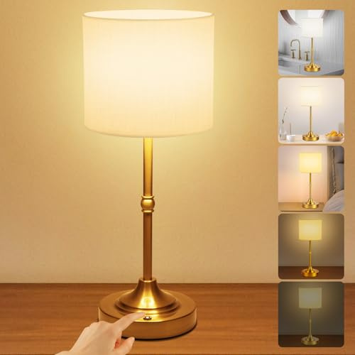 Vicloon Lampe de Chevet Tactile avec Ports de Charge USB C, Lampes de Table, 3 Couleurs de Lumière Réglables, Lampe Chambre de Moderne Abat-jour en Tissu pour Salon Bureau Hôtel (Ampoule Incluse)