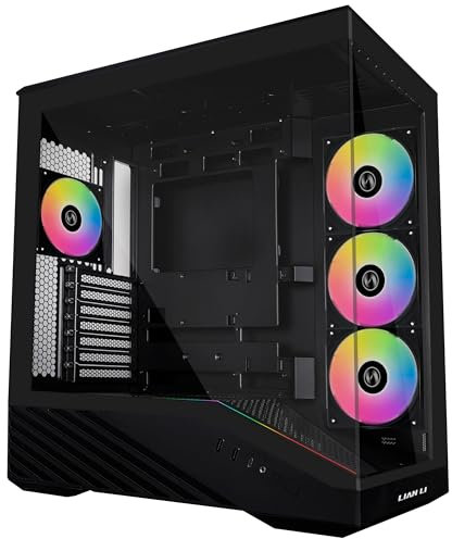 LIAN LI Vector V100 PC-Gehäuse Schwarz – ATX Midi-Tower mit Tempered Glass, RGB-Beleuchtung, 4X 120-mm-Lüfter, Platz für 360mm Radiator, GPU bis 415mm, Back Connect kompatibel