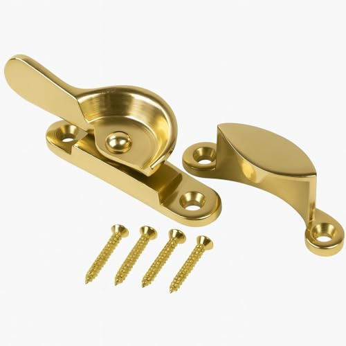 Traditional Sash Window Lock 65mm Polished Brass Window Lock Tilt Latch Fastener with Fixing Screws for Sash Window Lock Fastener & Wooden, UPVC Window Frames Pack of 1
