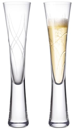 karadrova 2x145ml Champagne Flutes, Prosecco Glasses, Handmade, Clear Crystal Champagne Liqueur Glasses, Prosecco Flute for Wedding Anniversary (Surge)