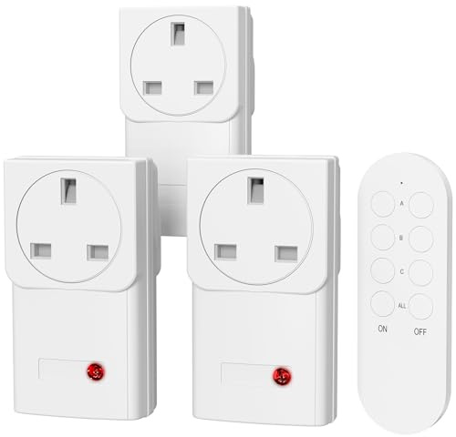 WEALTVAN Remote Control Plug Socket, 40M/130ft Operating Range, 13A/3000W Wireless Remotes Light Switch, 3 Pack Sockets and 1 Remote