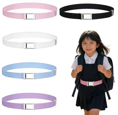 Pynzeka 4 Pièces Ceinture Élastique Enfant Ceinture Sans Boucle Ajustable pour Pantalons Uniforme Scolaire Garçons et Filles