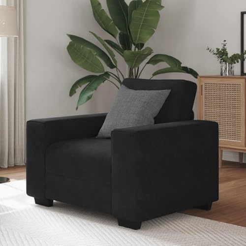 Hoopleep Svart sammetsfåtölj, 60 cm sittbredd, mysig, modern, vardagsrum loungefåtölj, relaxsoffa med träram, rymmer 110 kg