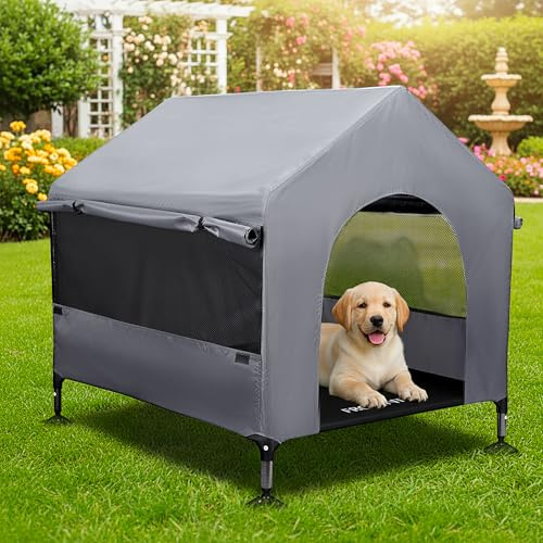 Pawmmo 36 Dog House Outdoor Indoor with Breathable Mesh Windows, 2-in-1 Outside Dog House Elevated Dog Bed Cot Dog Tent Shade Shelter, Easy to Assemble & Clean (36 INCH)