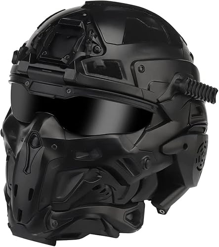 Casco tattico con auricolare staccabile, ventilatore antiappannamento e occhiali scorrevoli per attrezzatura da paintball