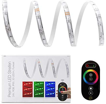 10 Meter mit Funkfernbedienung: professionelle RGB LED Stripe Band Streifen (30 LED/m, IP65, 24V), Controller und 6A Netzteil