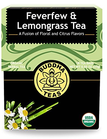Buddha Teas - Feverfew & Lemongrass - Organic Herbal Tea - For Cognitive Balance & Overall Health - With Essential Minerals & Vitamins - Caffeine Free - 100% Kosher & Non-GMO - 18 Tea Bags (Pack of 1)