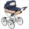 EICHHORN Kinderwagen Weidenkorb Puppenwagen Retro-Spielzeugklassiker (Korb Natur, Stoff Marineblau)