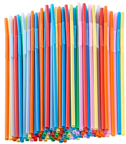 12.8inch Disposabl Drinking Straws, Colorful Extra Long Flexible Bendy Party Straws, 100 Pieces